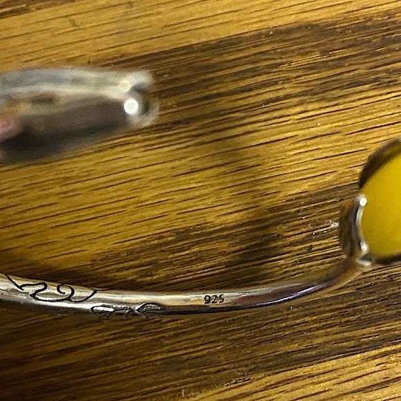 Sterling Silver Jade Flower Bangle Bracelet - Picture 7 of 11